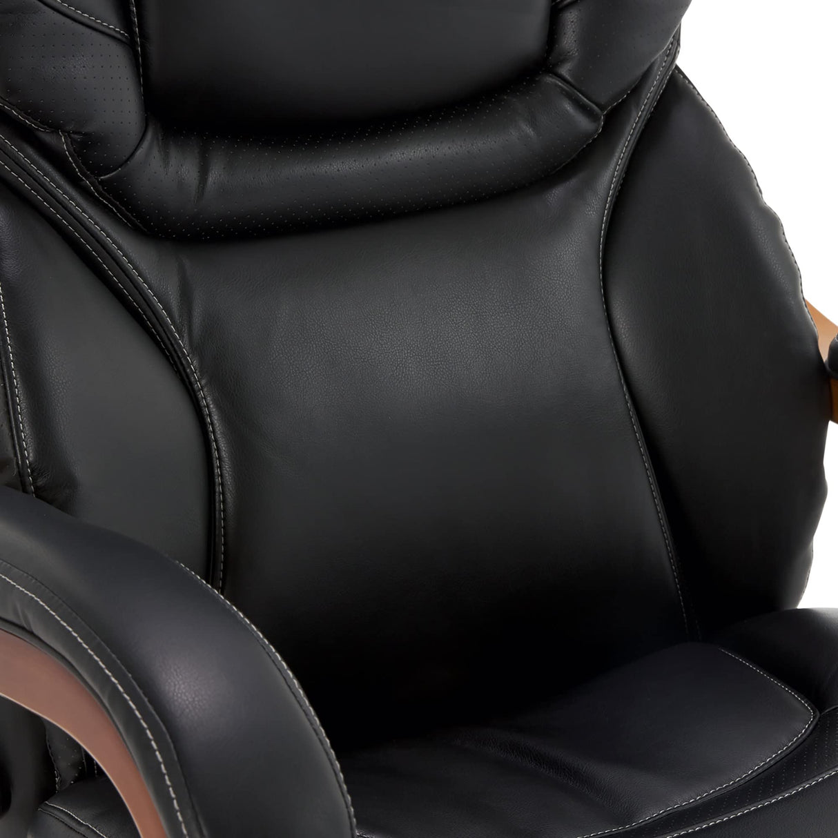 Serta Conway Big and Tall Executive Office Wood Accents, Adjustable High Back Ergonomic Computer Chair with Lumbar Support, Bonded Leather, 30.5D x 27.25W x 47H in, Black Serta