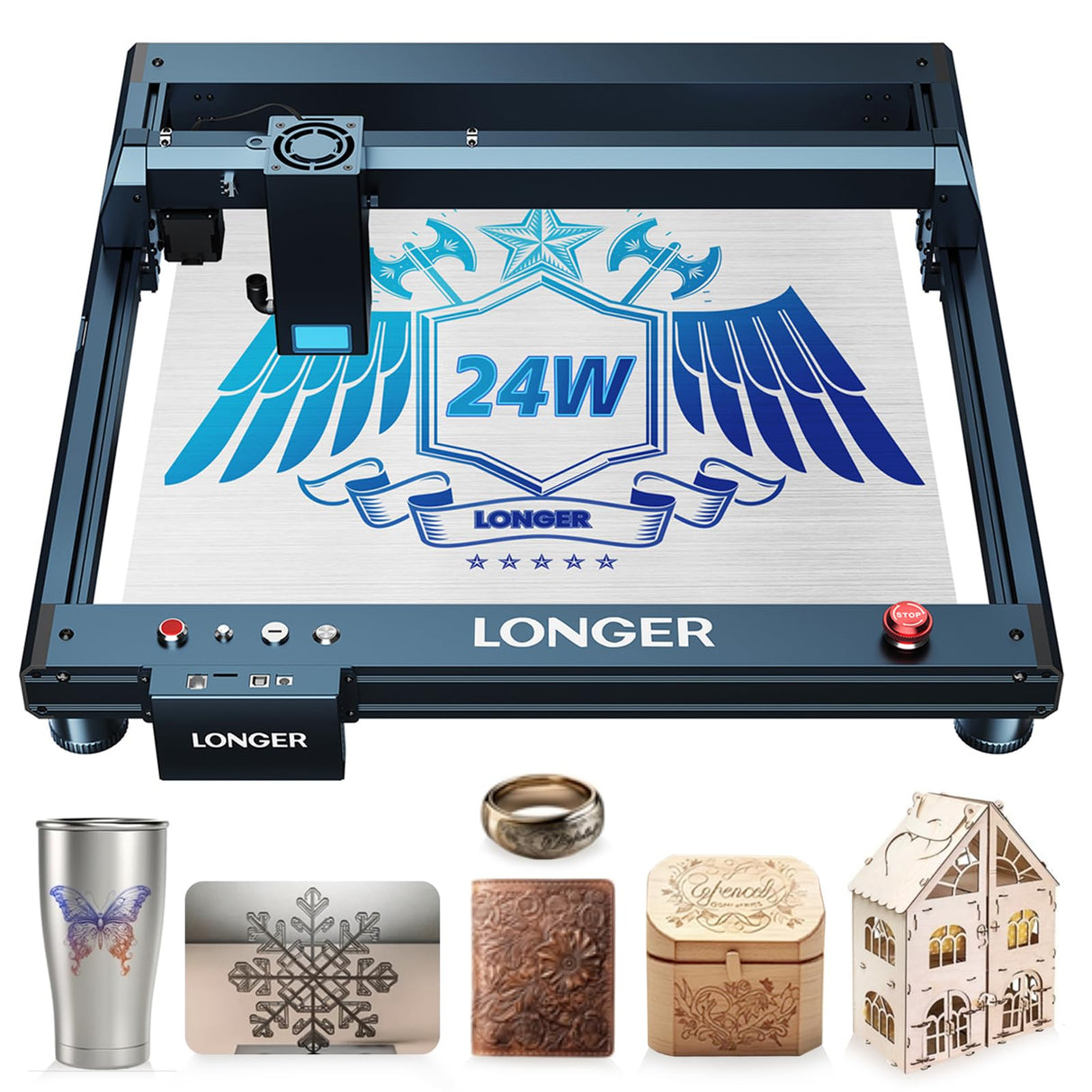 24W Laser Engraver, 24000mW Output Laser Cutter Machine, High Accuracy Laser Engraving Machine for Personalized Gifts, Wood and Metal, Acrylic,Paper, Glass,and Leather, Laser Class ii ALLADINBOX