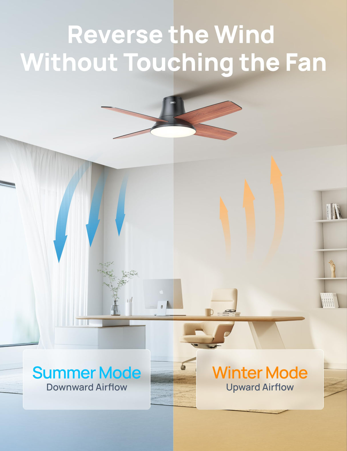 Dreo Ceiling Fans with Lights and Remote, 44 inch Low Profile Black Ceiling Fan, Reversible, 5CCT, 6-Level Dimmable, 6 Speeds Bedroom Ceiling Fan, Quiet, Easy to Install, Timer, Flush Mount Dreo