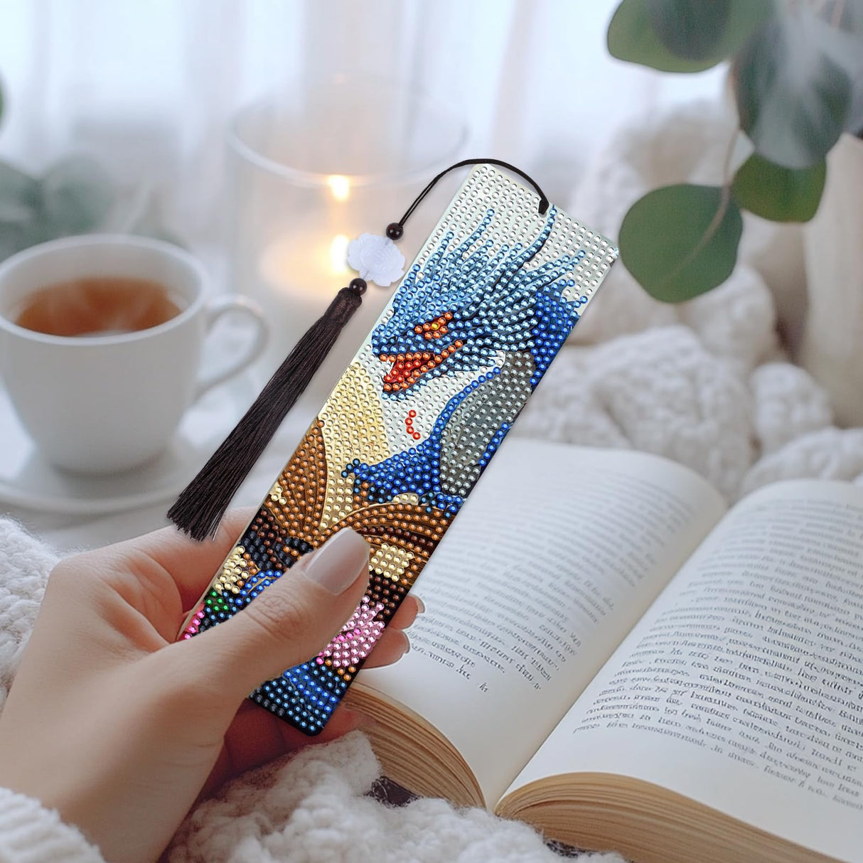 Dragon Diamond Art Bookmarks - 8 Pcs Legend Animal Dragon Diamond Painting Bookmarks with Tassels, DIY Gem Art Crafts for Adults Sitsink