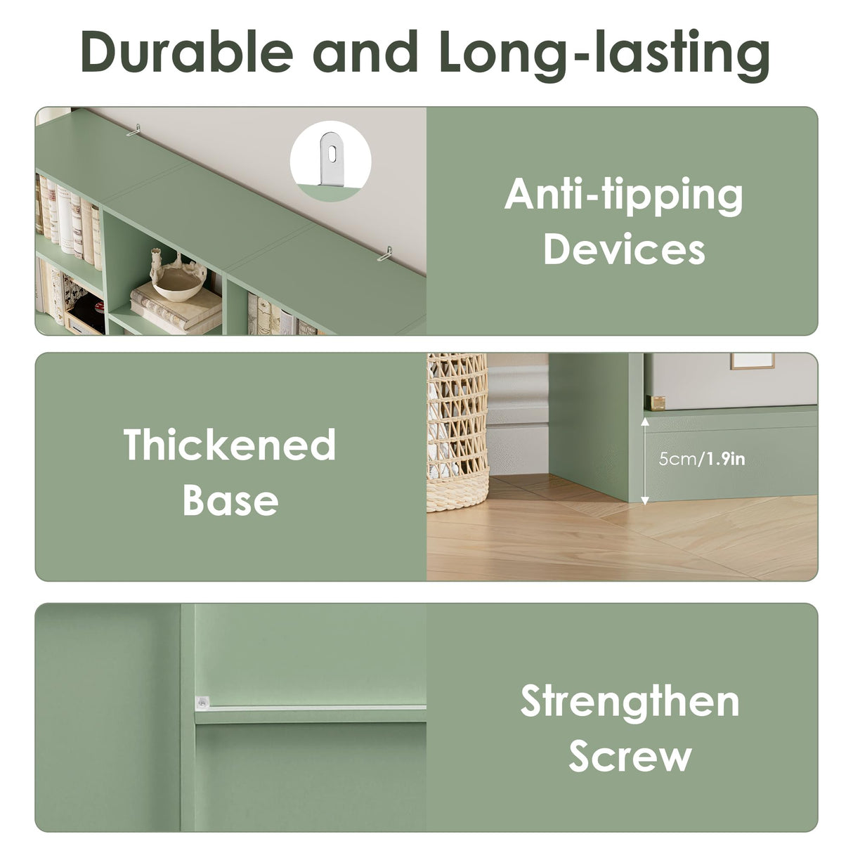 FACBOTALL Triple Wide Bookshelf, 6 Tier Large Bookshelf, Bookcase with 17 Open Display Shelves, 74'' Tall Bookcases and Bookshelves for Living Room, Home Office, Library, Green FACBOTALL