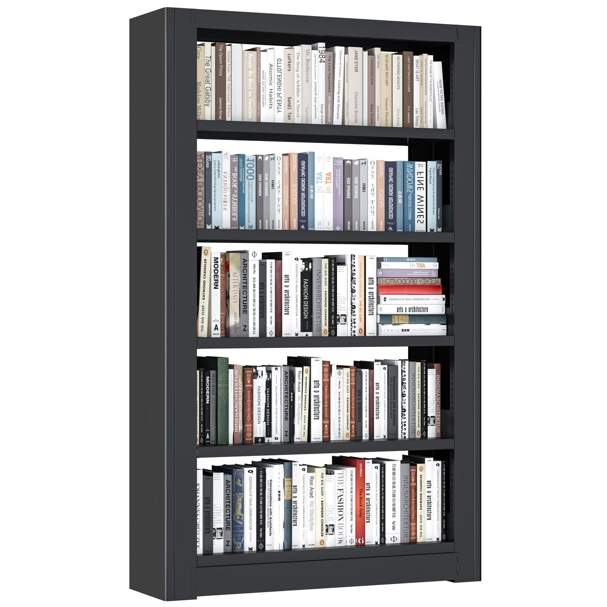 OSEILLC 69" Tall Heavy-Duty Bookshelf, 5-Tier Metal Bookshelf with Adjustable Shelves, Open Shelf Bookcase, Tall Bookshelves for Home Office, Library, Bedroom, Including Book Stopper OSEILLC