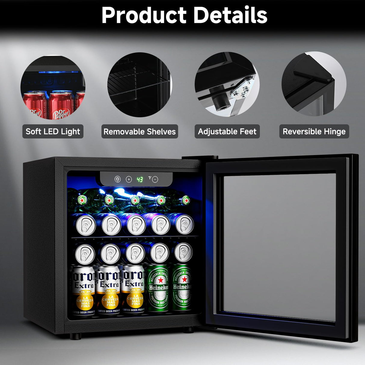 Feelfunn Beverage Refrigerator Cooler - 12 Bottle 50 Can Mini Fridge with Glass Door, Soda Wine Beer Drink Fridge - Small Refrigerator for Office Home Bedroom Dorm Bar, 1.3 Cu.Ft, Black Feelfunn