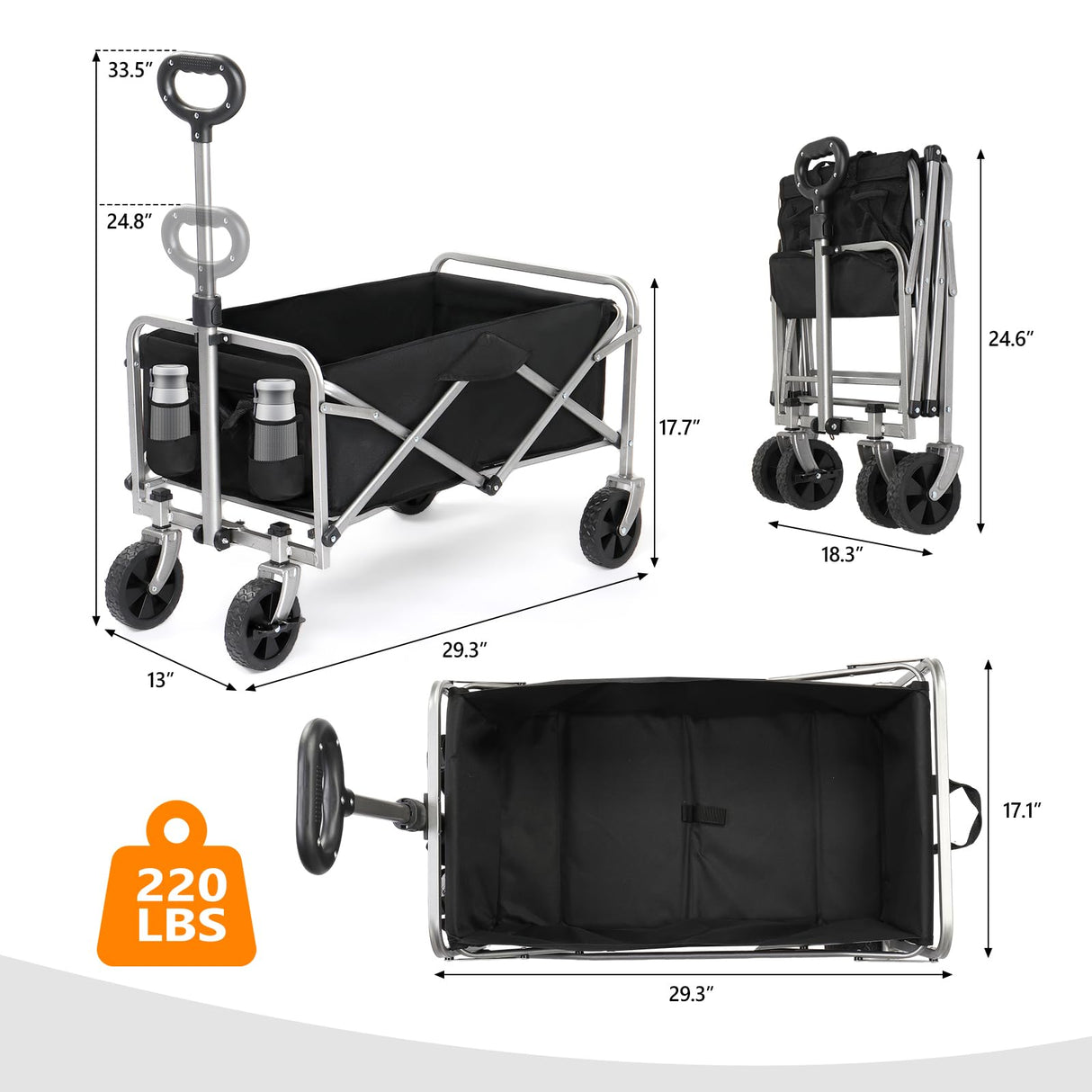 Kshioe Collapsible Wagon, Beach Wagon with Big Wheels for Sand, Grocery Wagon All-Terrain Wheels Garden Grocery Wagon for Shopping Park Picnic, Camping, Beach Trip Kshioe