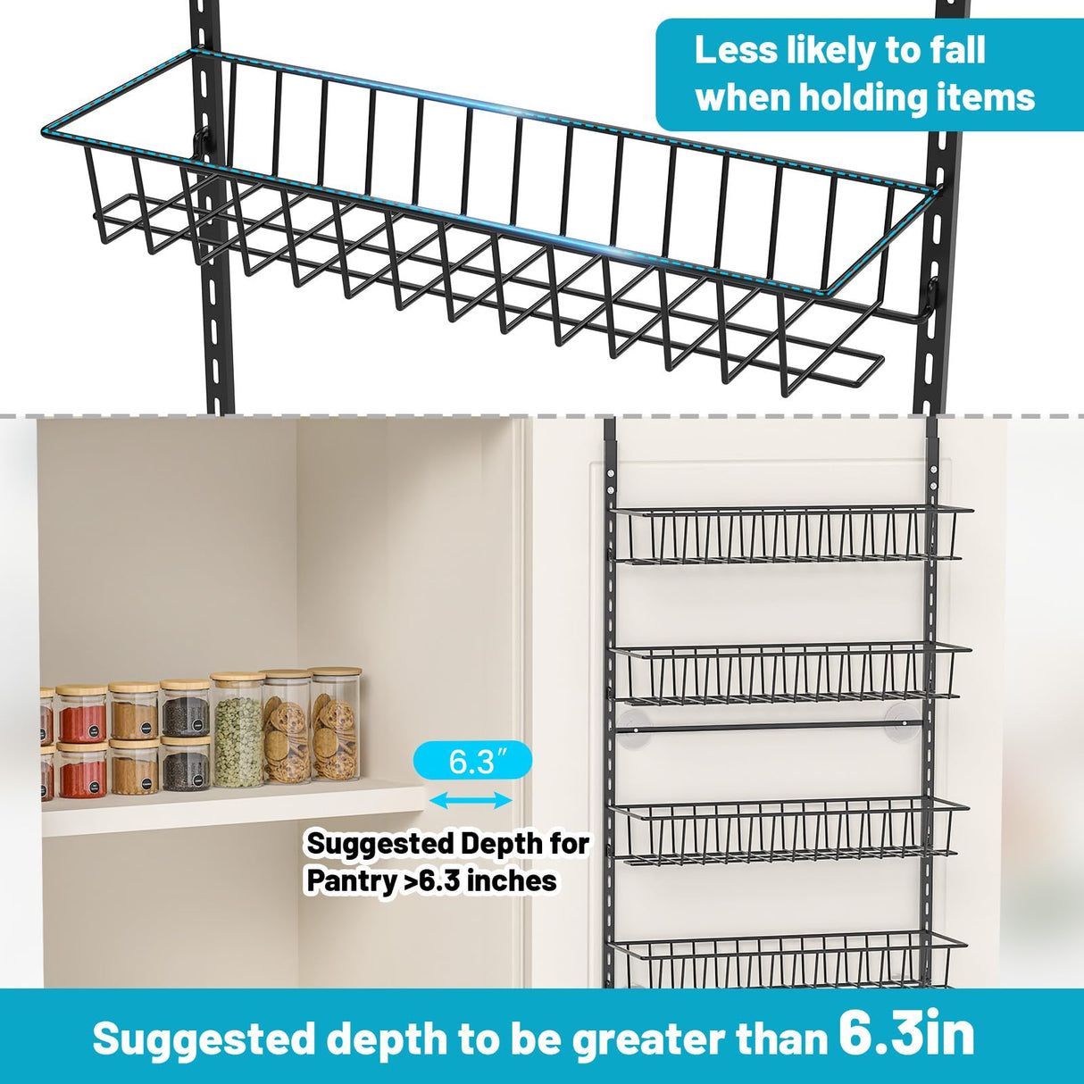 ElegantArray 8-Tier Pantry Door Oragnizer, Over The Door Pantry Organizer Rack and Storage, Hanging Spice Rack Shelves Door, Home Office Laundry Room Bathroom & Kitchen Organization Essentials Metal ElegantArray