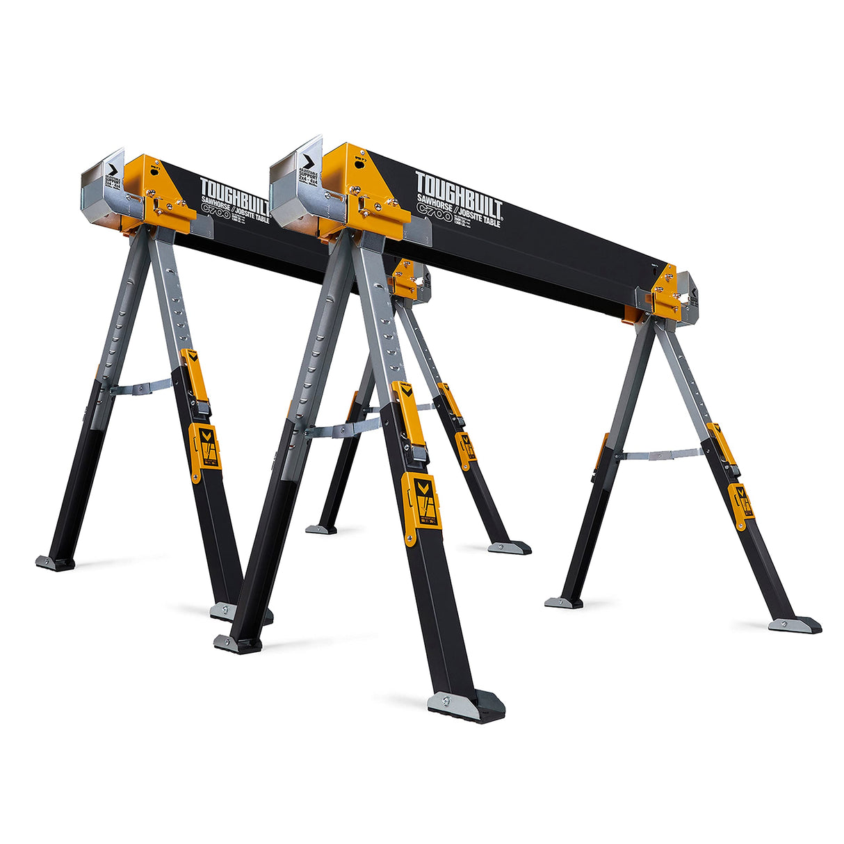 ToughBuilt - Folding Sawhorse - Sturdy, Durable, Lightweight, Heavy-Duty, 100% High Grade Steel - Adjustable up to 4x4 Size Support Arms - 1300 LB Capacity - (TB-C700) - 2 Pack ToughBuilt