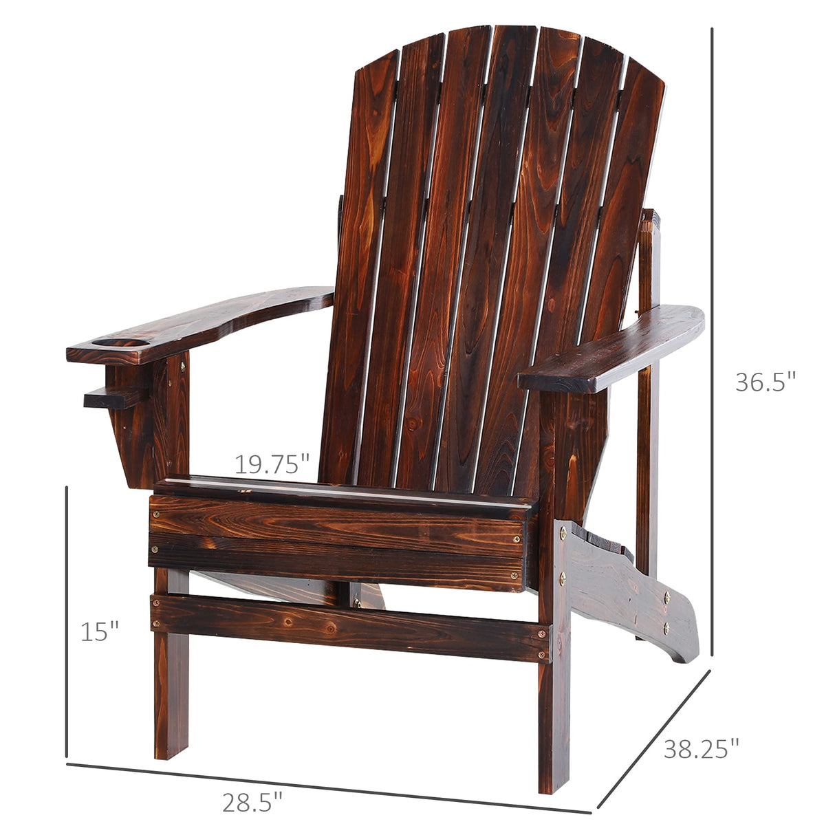 Outsunny Wooden Adirondack Chair, Outdoor Patio Lawn Chair with Cup Holder, Weather Resistant Lawn Furniture, Classic Lounge for Deck, Garden, Backyard, Fire Pit, Brown Outsunny