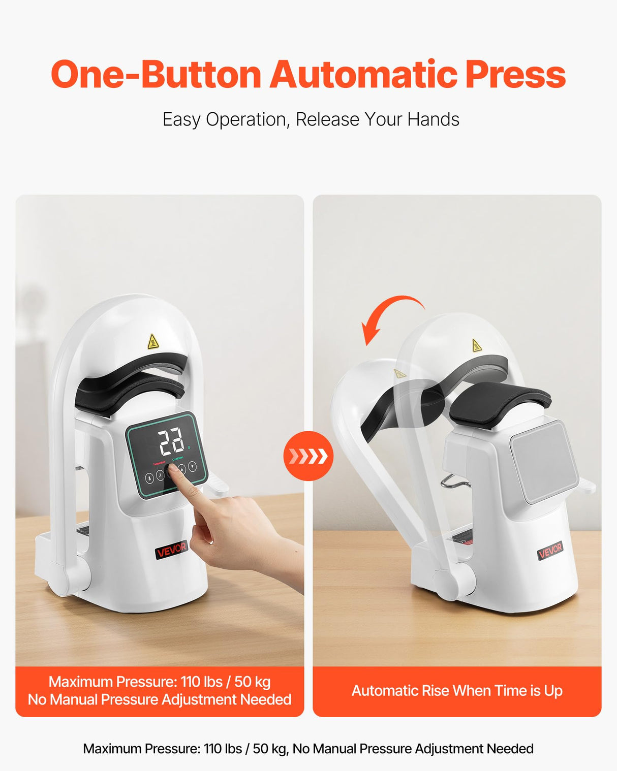 VEVOR Auto Hat Heat Press Machine, with 2pcs Interchangeable Platens, Automatic Open and Release, Touchscreen for Precise Time and Temperature Control, Heat Transfer Printing for Caps, Hats, White VEVOR