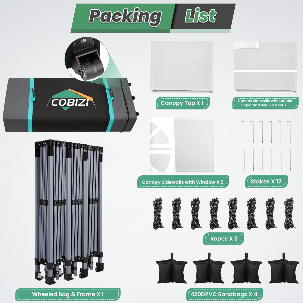 COBIZI 10x30 Pop Up Canopy with 8 Sidewalls, Canopy Tent for Parties, One Push Waterproof Commercial Wedding Canopy with Air Vent, UPF50+ Ez Outdoor Gazebo, Roller Bag, Sandbag, Stakes, Ropes, White COBIZI