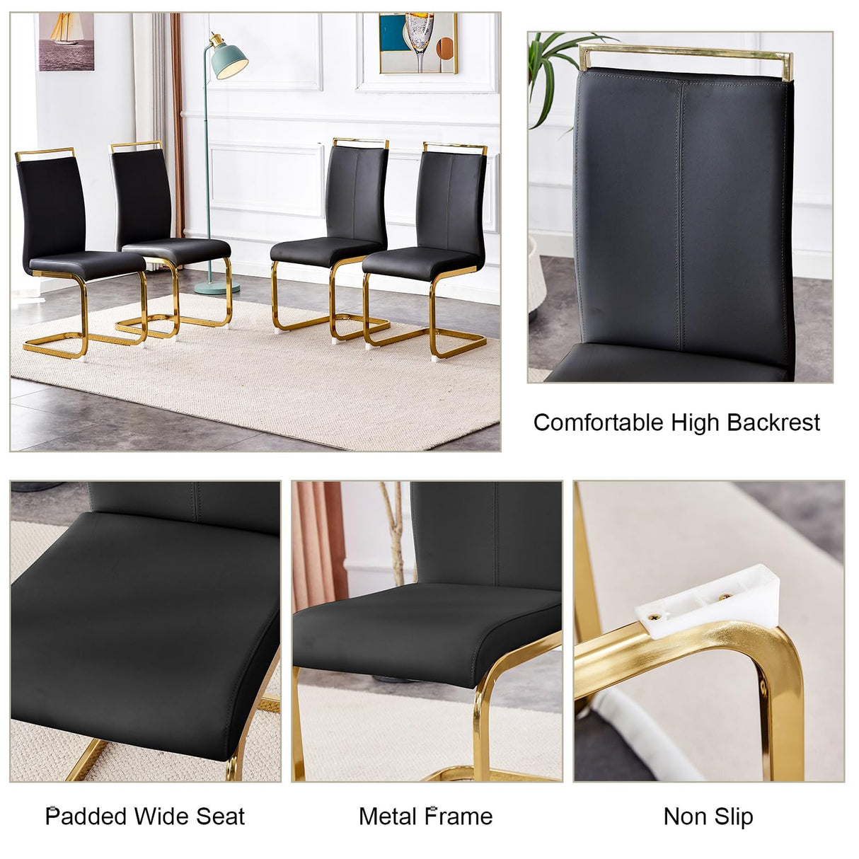 MEMUY 79" Black Dining Table Set for 10,Large Dining Room Table Top with Golden Metal Legs, Glossy Black Kitchen Room Table Set for 10-12 Person,Dining Room Table with 10 Black Golden Chairs MEMUY