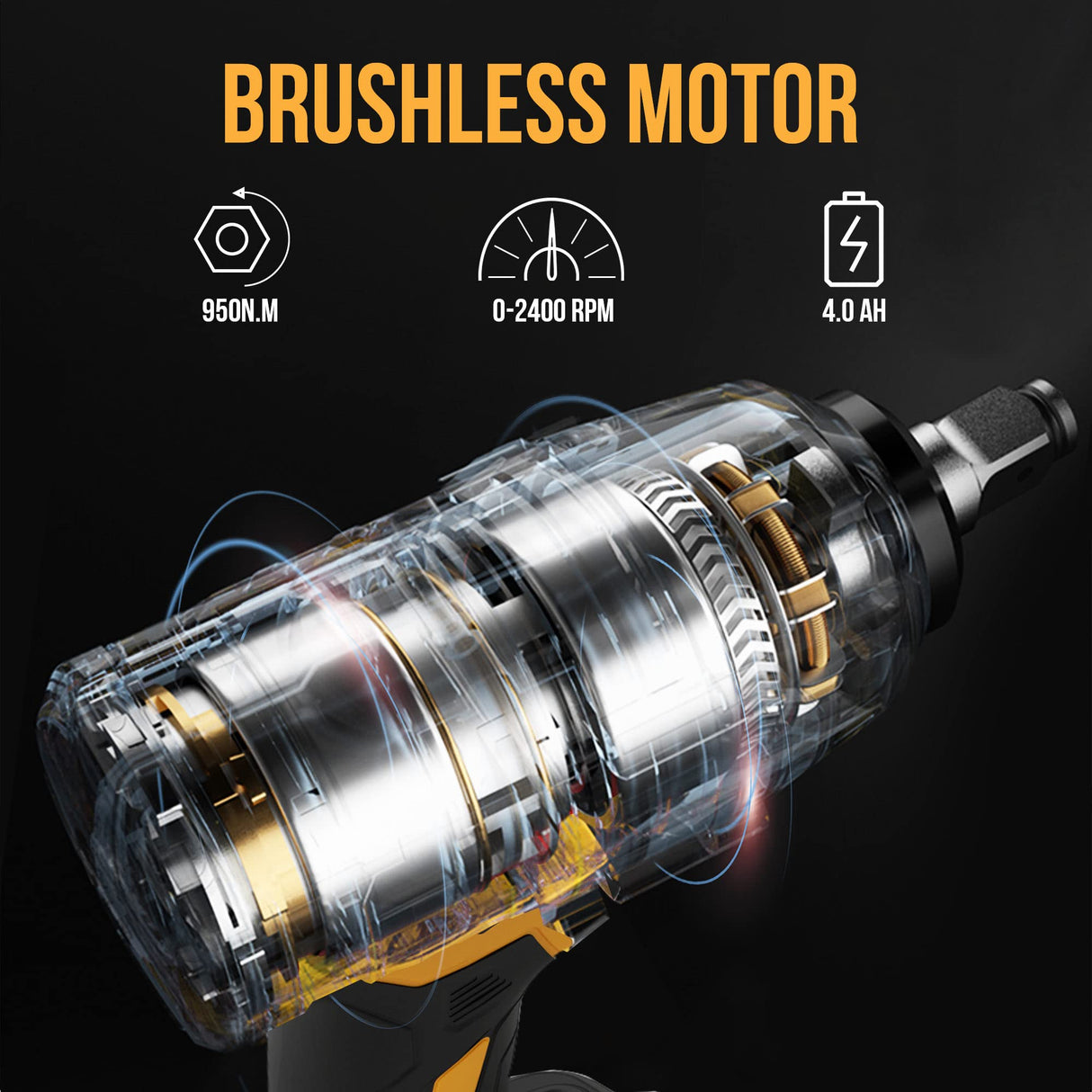 EWORK Cordless Impact Wrench 1/2 inch 21V Brushless High Torque Impact Gun Max 700 Ft-lbs Power Impact Wrenches with 4.0Ah Li-ion Battery, Fast Charger, 5 Sockets, Tool Bag (RB-810) EWORK