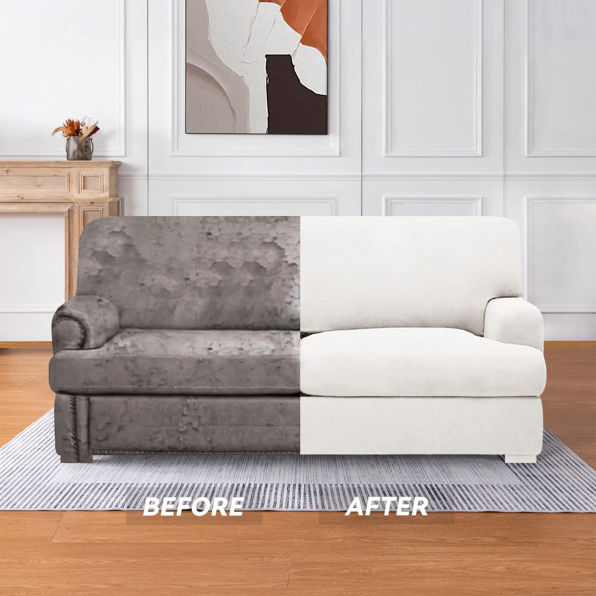 molasofa T Cushion Loveseat Slipcover with 2 Individual T Cushion Shape Seat Covers for Home Décor, 3 Pieces Stretchable, Washable, Non-Pilling, Non-Slip Loveseat Covers (Loveseat,White) molasofa