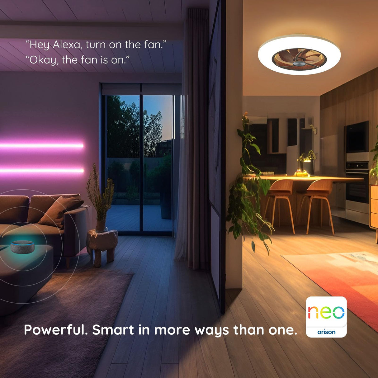 Orison Ceiling Fans with Lights and Remote- 22.4 in Smart Low Profile Bladeless Ceiling Fans with Alexa/Google Assistant/App Control 6 Speed Color Changing Ceiling Fan LED-RGB Back Ambient Light Orison