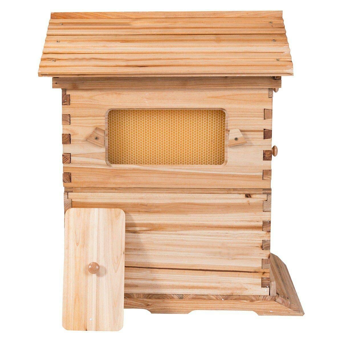 Flows Bee Hives and Supplies Starter Kit, Automatic Wooden Bee Hive House Kits Beehive Boxes with 7 Pcs Comb Honey Frames for Beginning Professional Beekeepers LWestine