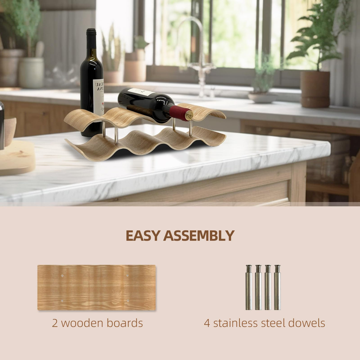 Bellglee Wine Racks Countertop, 2-Tier Wooden Wine Rack Inserts for Cabinet, Bottle Holder Stand, 7 Bottles Freestanding Wine Storage Cabinet Shelf Organizer for Home Décor, Bar and Pantry Bellglee