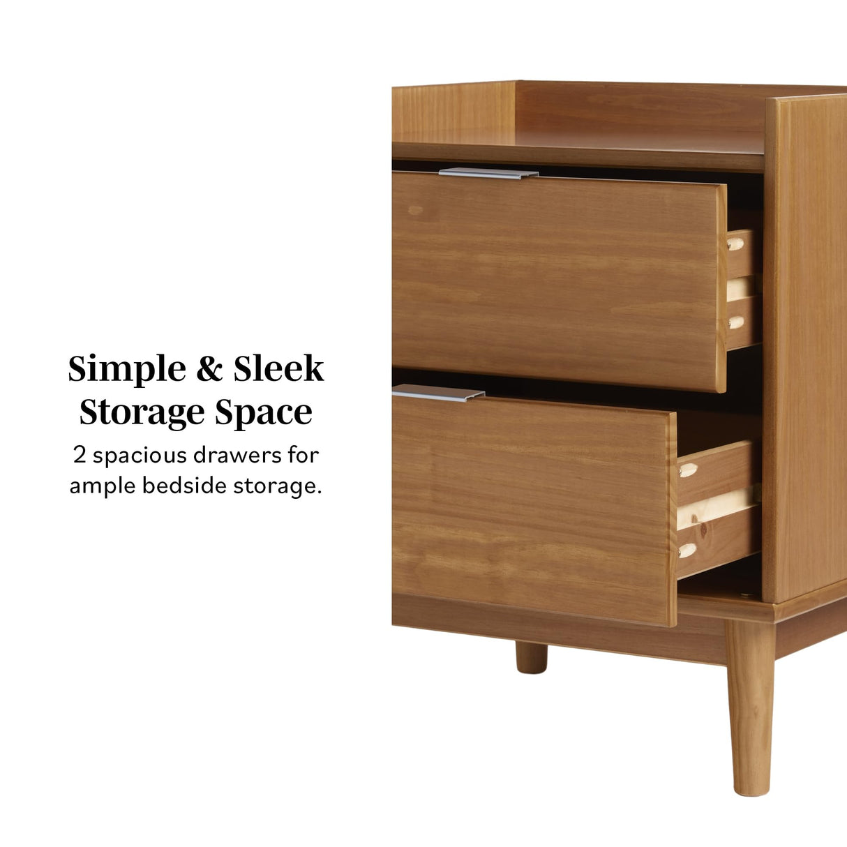 Walker Edison Mid-Century Modern 2-Drawer Solid Wood Nightstand, 20 Inch, Set of 2, Caramel Walker Edison