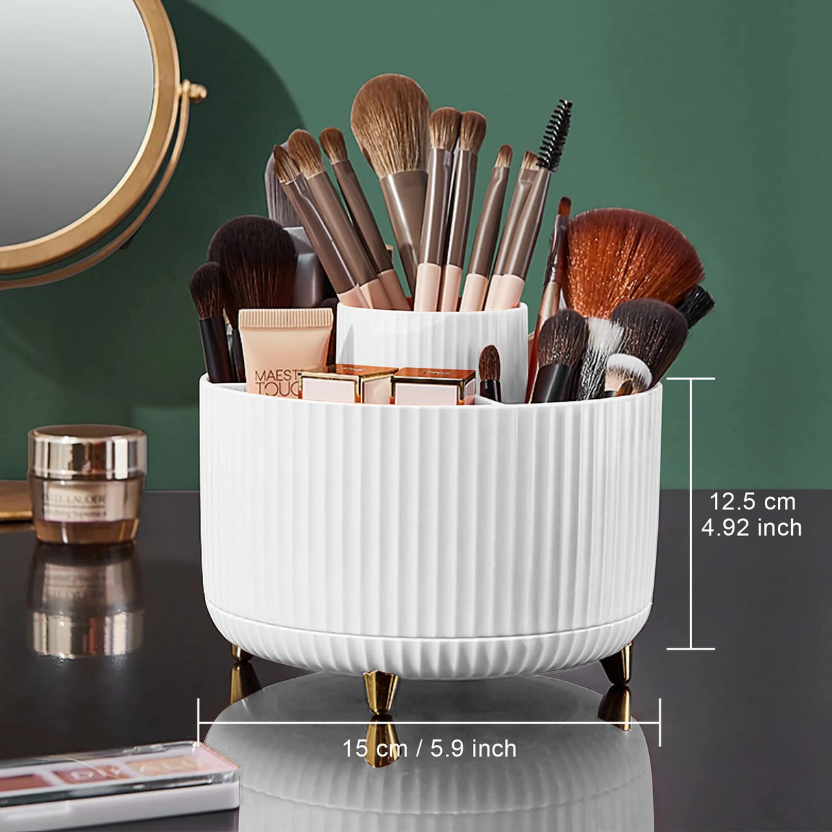Diesisa Makeup Brush Holder Organizer,360° Rotating Makeup Brush Organizer,5 Slot Make up Brushes Cup for Cosmetics, Nail Polish, Art Supply, Bathroom Vanity Desktop Organizer - White Diesisa