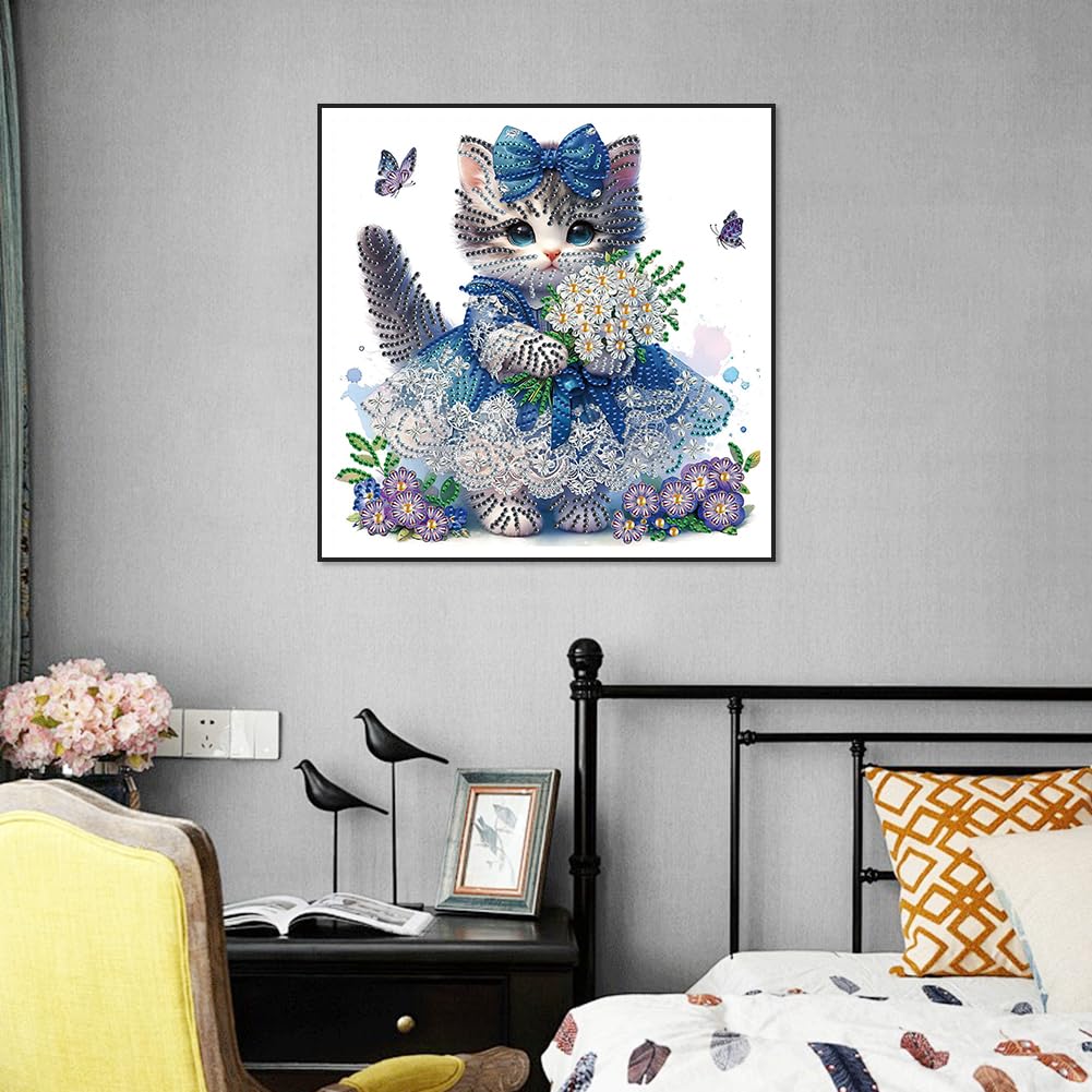 WSLWXSHM 5D Special Shape Diamond Art Kits for Beginners, Diamond Painting Kits for Adults Cat, Crystal Rhinestones Diamond Painting for Home Wall Decoration Gift 12×12inch/30×30cm, Animal WSLWXSHM