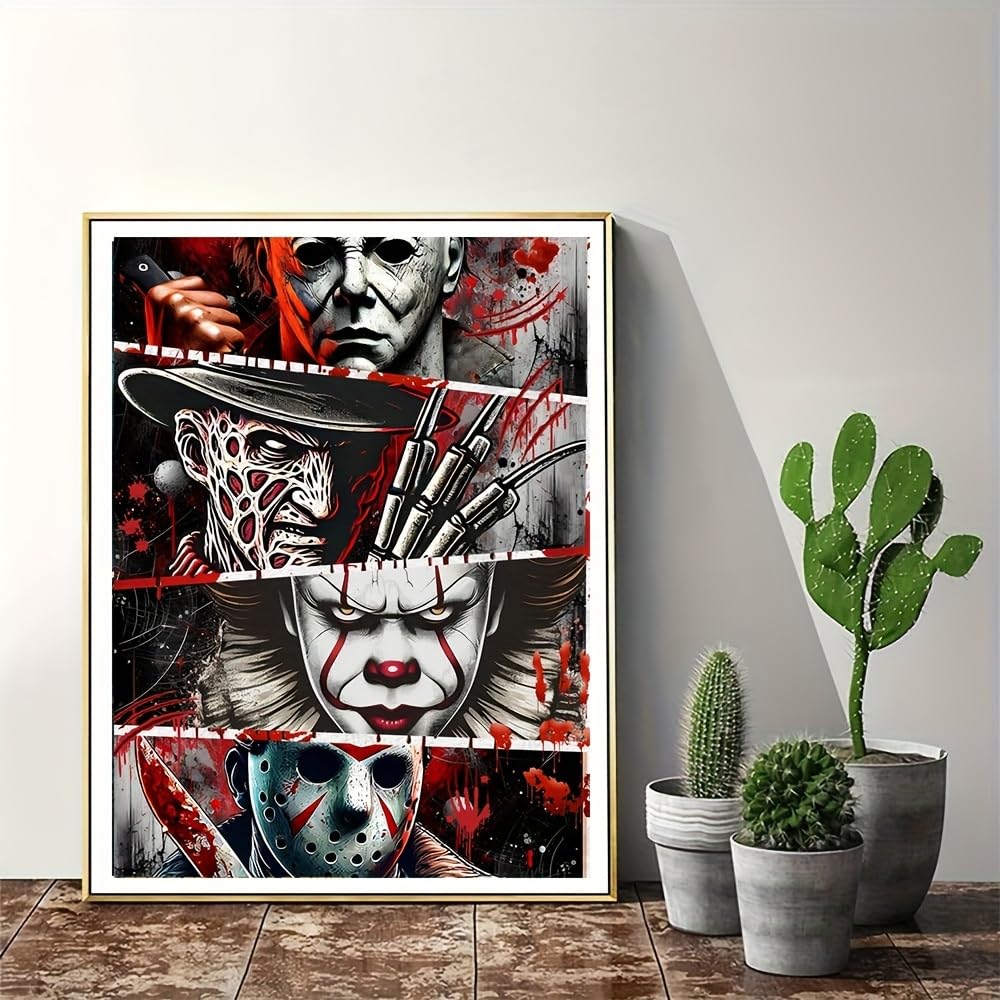 Clendo Halloween Diamond Art Kits for Adults - Horror 5D Diamond Painting for Adults, Full Drill Diamond Dots Gem Art Kit for Wall Home Decor Arts Craft 12x16 inch Clendo