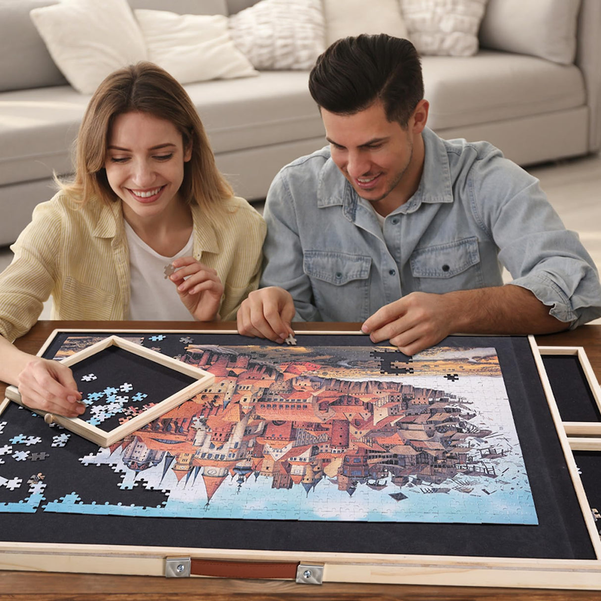 1500 Pieces Rotating Puzzle Board with Tilting and Cover, 36.2’x25.2’ Portable Wooden Jigsaw Puzzle Table with Lazy Susan and Drawers for Adults, Gift for Mom, Family, Friend Miereirl