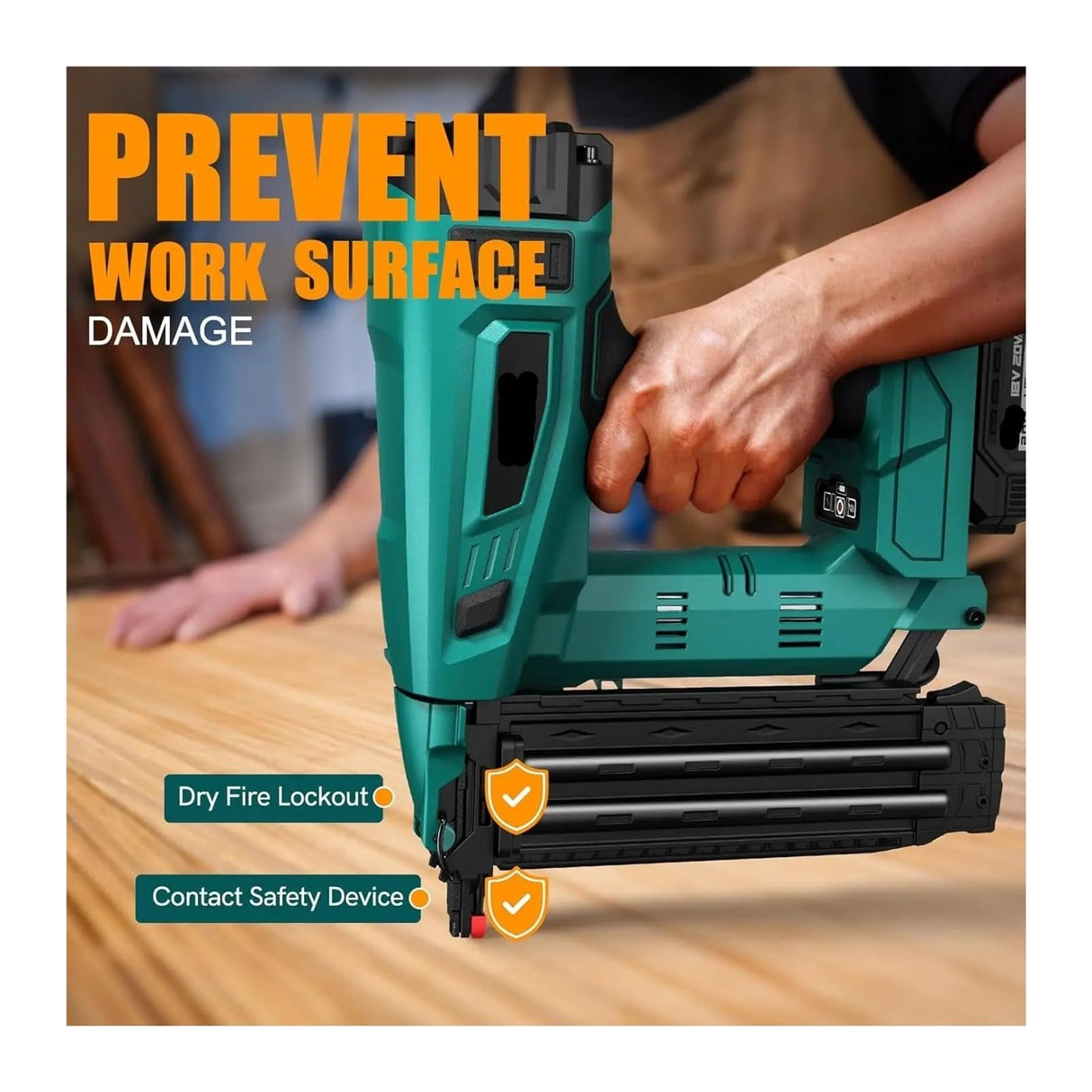 Brad Nailer 18 Gauge Nail Gun Battery Powered with Brushless Motor 20V Cordless Nail Gun Adjustable for Roofing Sheathing for DIY Projects, Upholster and Woodworking KKKMart