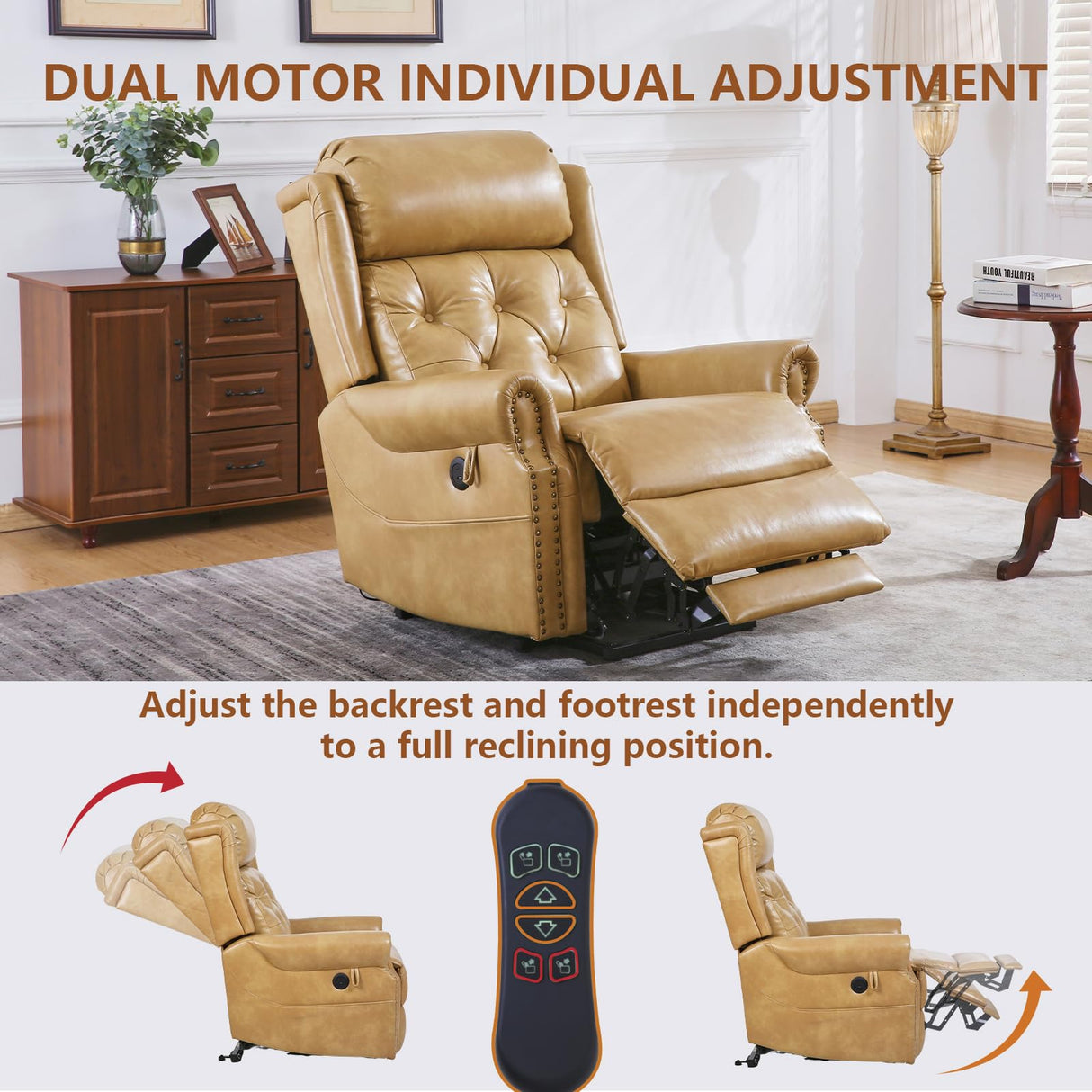 Rhevoy Large Power Lift Recliner Chair for Elderly, Lay Flat Oversized Recliner for Big and Tall with Massage and Heat, Adjustable Headrest, Extended Footrest, Infinite Position, USB Ports, Beige Rhevoy