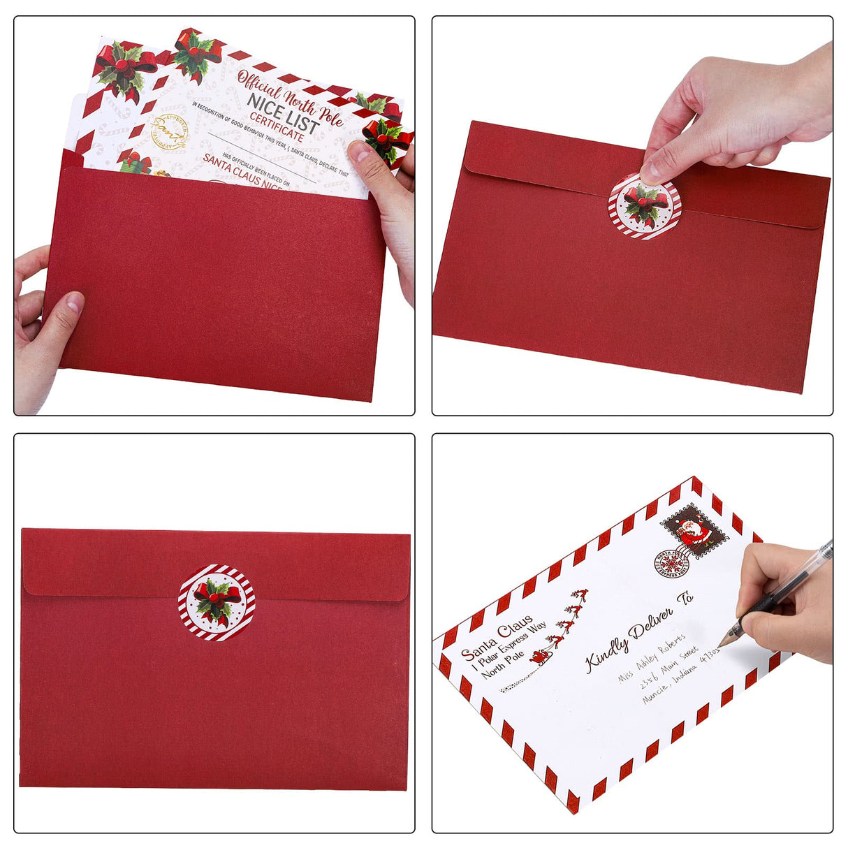 AnyDesign 15 Sets Christmas Official Letters Certificate from Santa Claus Include 15Pcs Red White Stripes Writing Letter 15Pcs Nice List Certificate 15 Envelopes and 30 Stickers for Family Party Favor AnyDesign