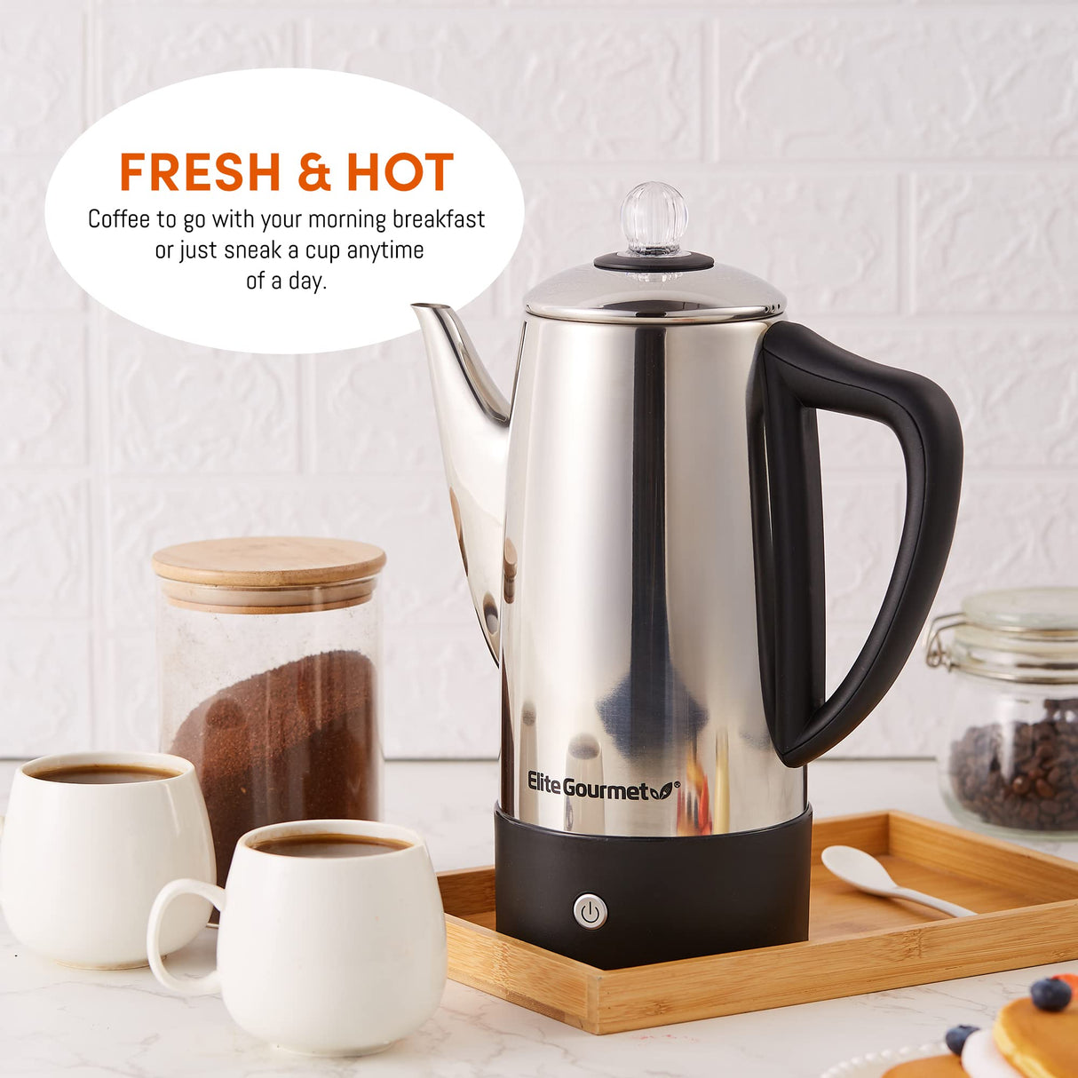 Elite Gourmet EC812 Electric 12-Cup Coffee Percolator with Keep Warm, Clear Brew Progress Knob Cool-Touch Handle Cord-less Serve, Stainless Steel Elite Gourmet