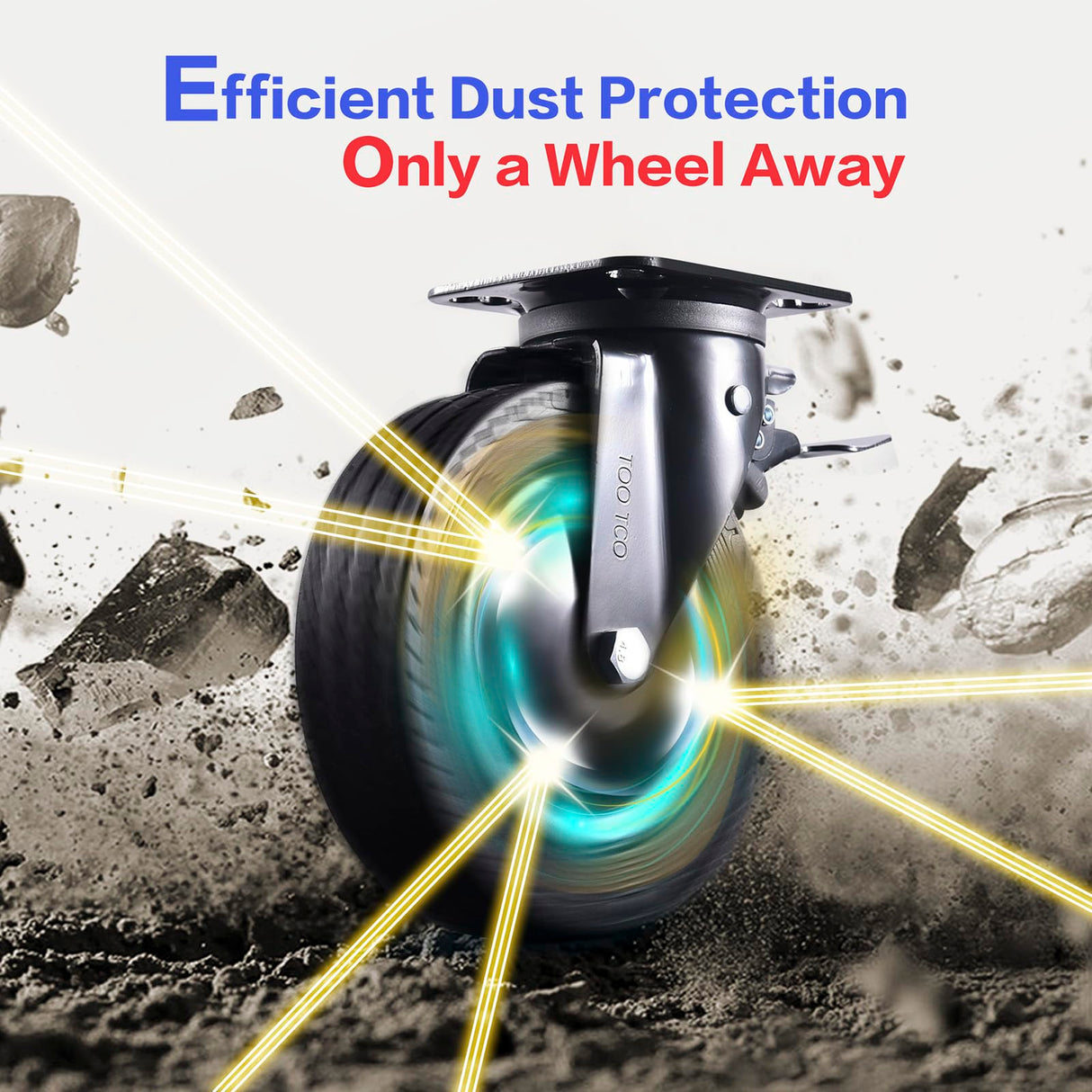 Heavy Duty 8 Inch Caster Wheels Set of 4 Industrial Swivel Locking Casters with Brake 3200 Lbs Load Capacity Rubber Wheels for Cart, Furniture, Workbench Outdoor Black Castors, Includes Bolts & Screws TOO TCO