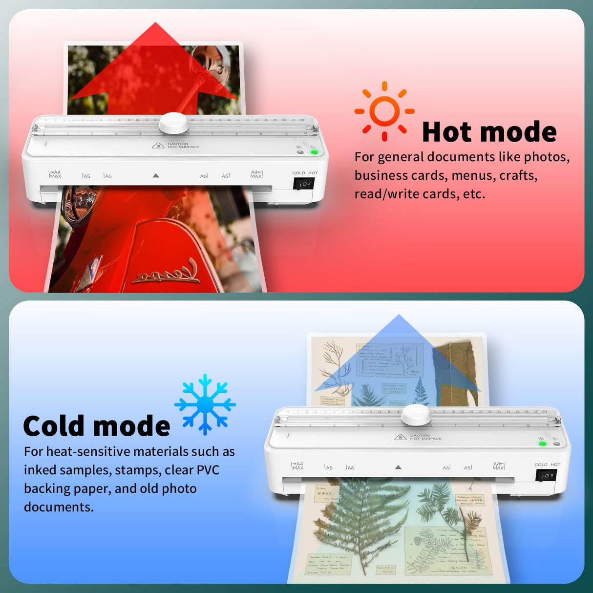 Laminator Machine with 20 Laminating Sheets, 9 Inch Cold & Thermal Laminator with Built-in Paper Cutter, Personal Laminating Machine for Office School Business (White) Locamp