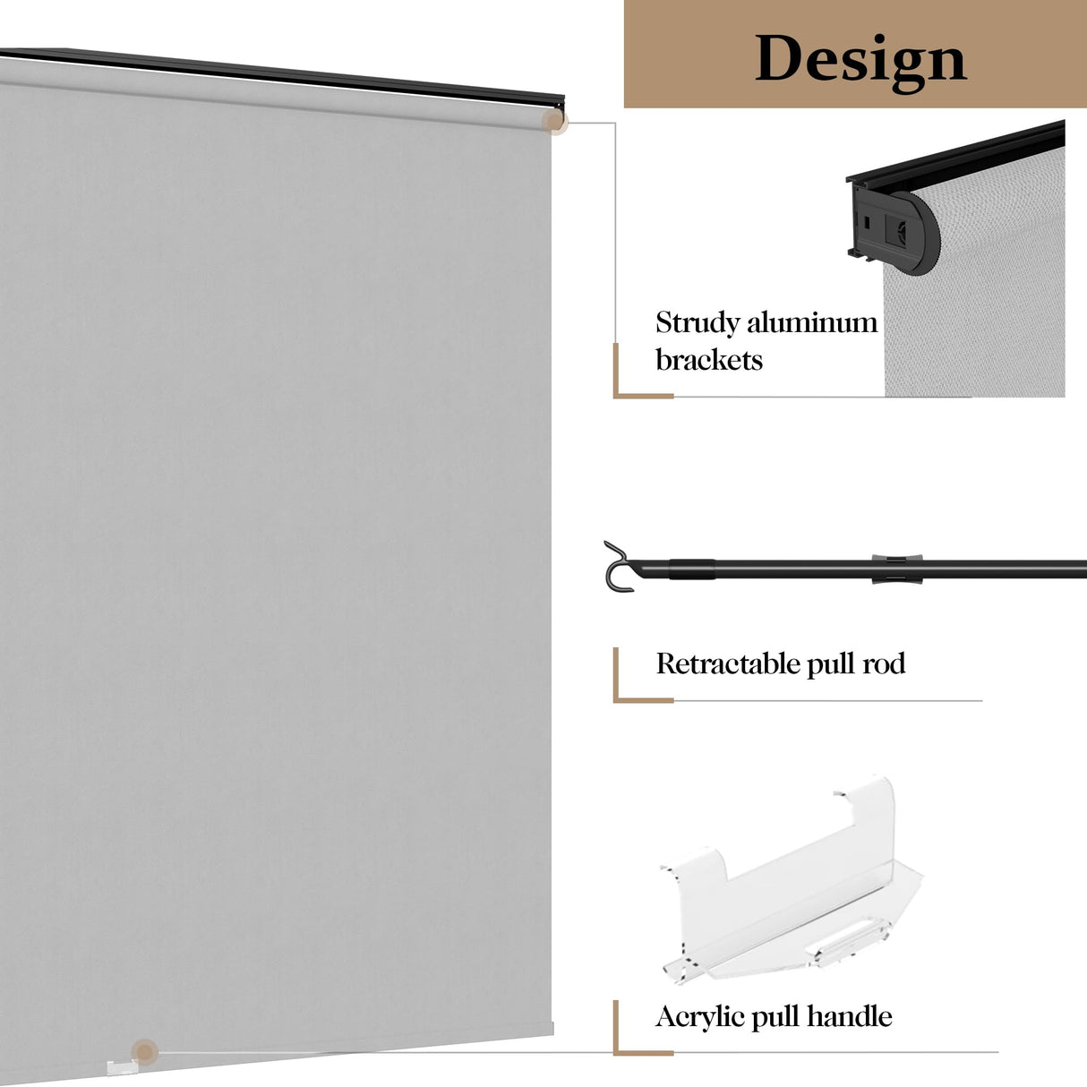 Outdoor Roller Shades for Patio with New Operation Mode (with Pull Rod-No Need Crank), Upgraded Materials Patio Shades Roller Up Outdoor with 95% UV Protection, Outdoor Blinds for Patio Proch May in Color