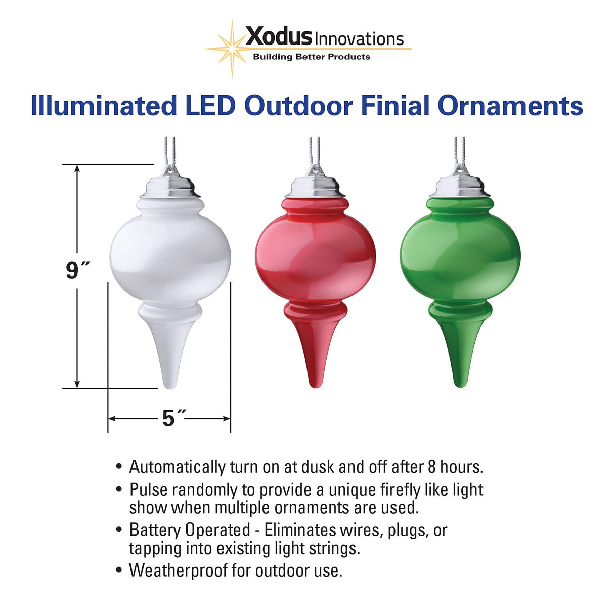 Xodus Innovations WP660 Battery Powered Hanging Decorative Outdoor Pulsing 8" Finial Light with Sensor Turns-On At Dark, Green Xodus Innovations