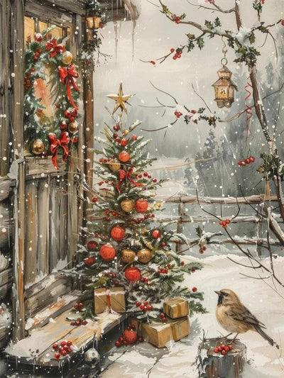 YQFCZDQ Christmas Diamond Art Kits for Adults,Winter Snow Landscape 5D Diamond Painting Kits for Adults Beginners,Birds DIY Full Round Drill Diamond Dots Gem Art Kits for Adult,Home Wall Decor 12x16in