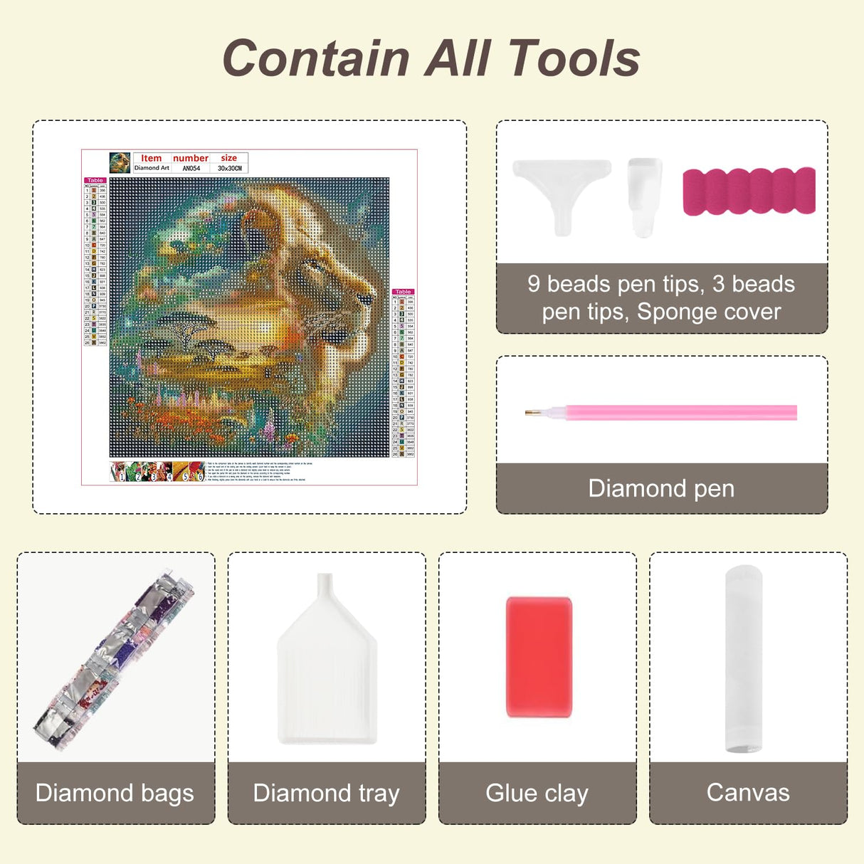 Anuver Lion Diamond Painting Kits for Adults, 5D DIY Diamond Art Kits for Beginners, Full Drill Diamond Painting Kits for Home Wall Decor, 12x12 Inch Anuver