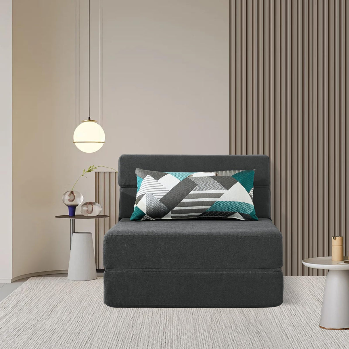 ANONER Fold Out Chair Bed Memory Foam with Pillow Futon Couch Folding Sleeper Chair, Convertible Chair Bed Dark Gray, Single Size ANONER