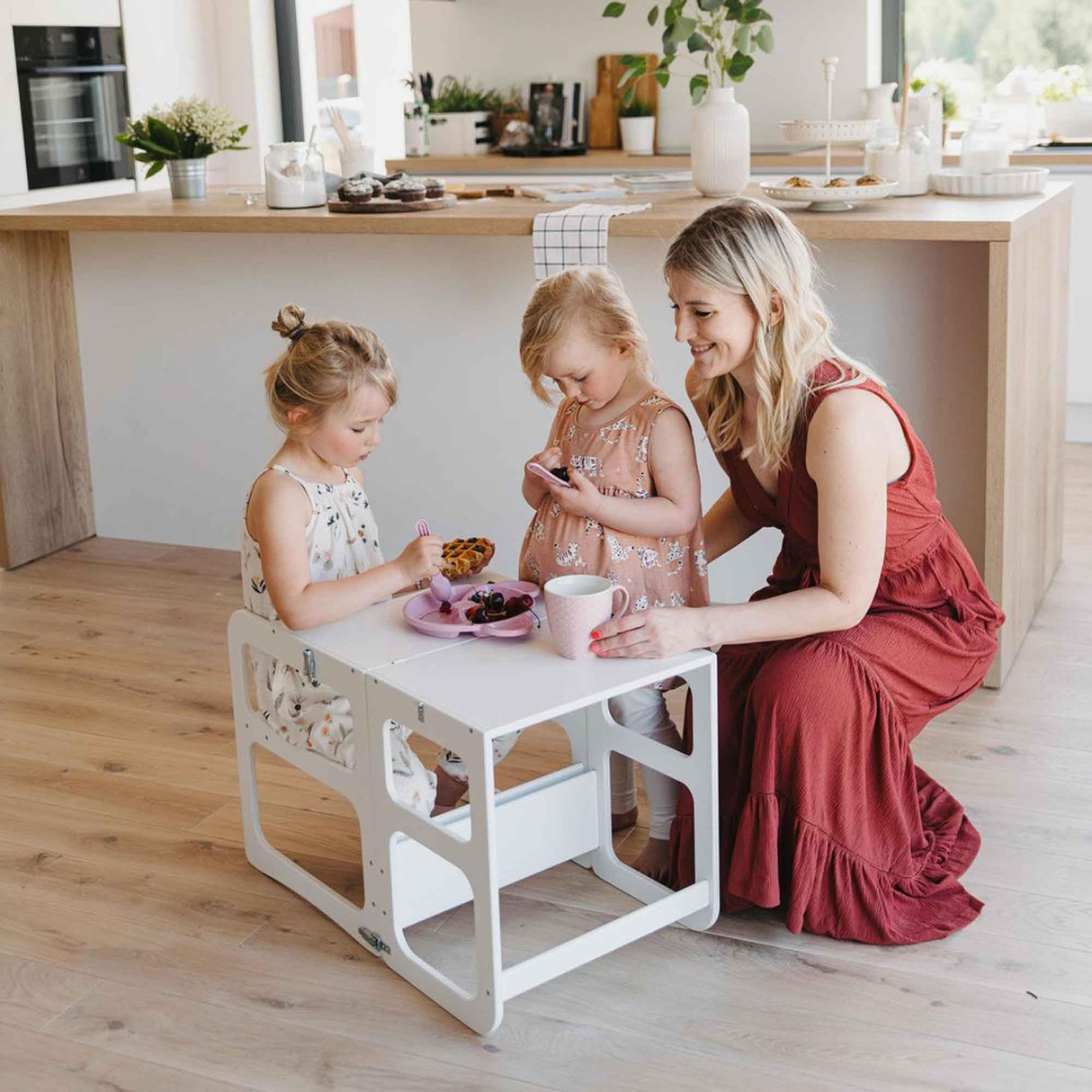 2-in-1 Kitchen tower, Transformable kitchen tower, Kitchen step stool, Weaning table and chair, Kids table and chair Sweet Home From Wood
