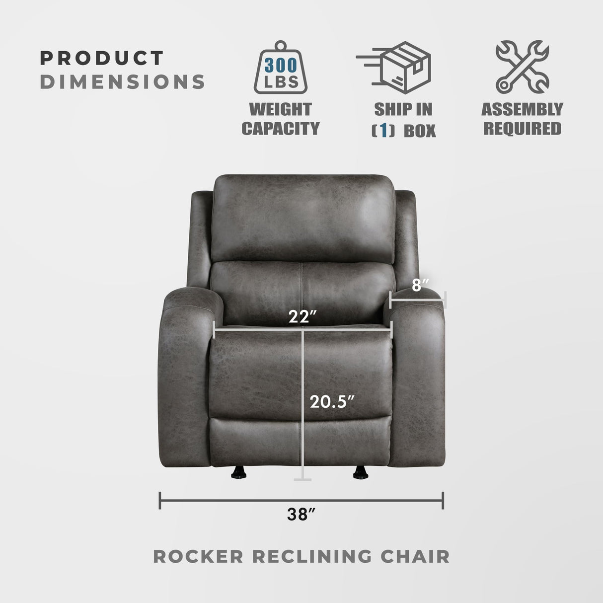 Lexicon Rocker Recliner Chair, Reclining Rocking Chair, Home Theater Reclining Seat, Manual Recliner Seat for Living Room, Nursery, Bedroom, Office, Apartment, Grey Lexicon