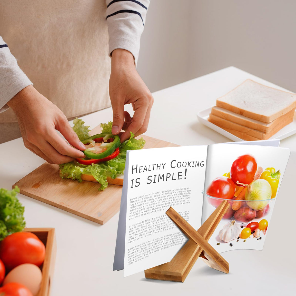 Sunnychicc Cookbook Stand for Kitchen, Recipe Book Holder for Kitchen Counter, Wooden Cookbook Holder, Rustic Cook Book Stand Sunnychicc