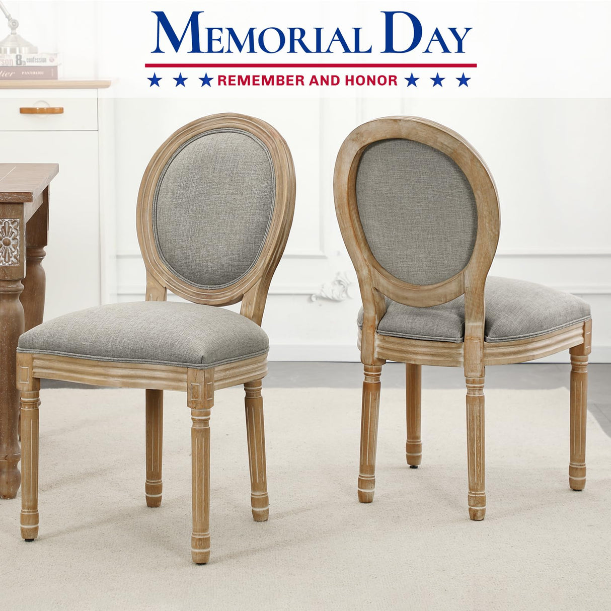 Furnimart French Country Vintage Dining Chairs Set of 4 Farmhouse Dining Chairs with Round Back and Solid Wood Legs, Oval Side Chairs for Kitchen Dining Room Living Room (Light Grey) Furnimart