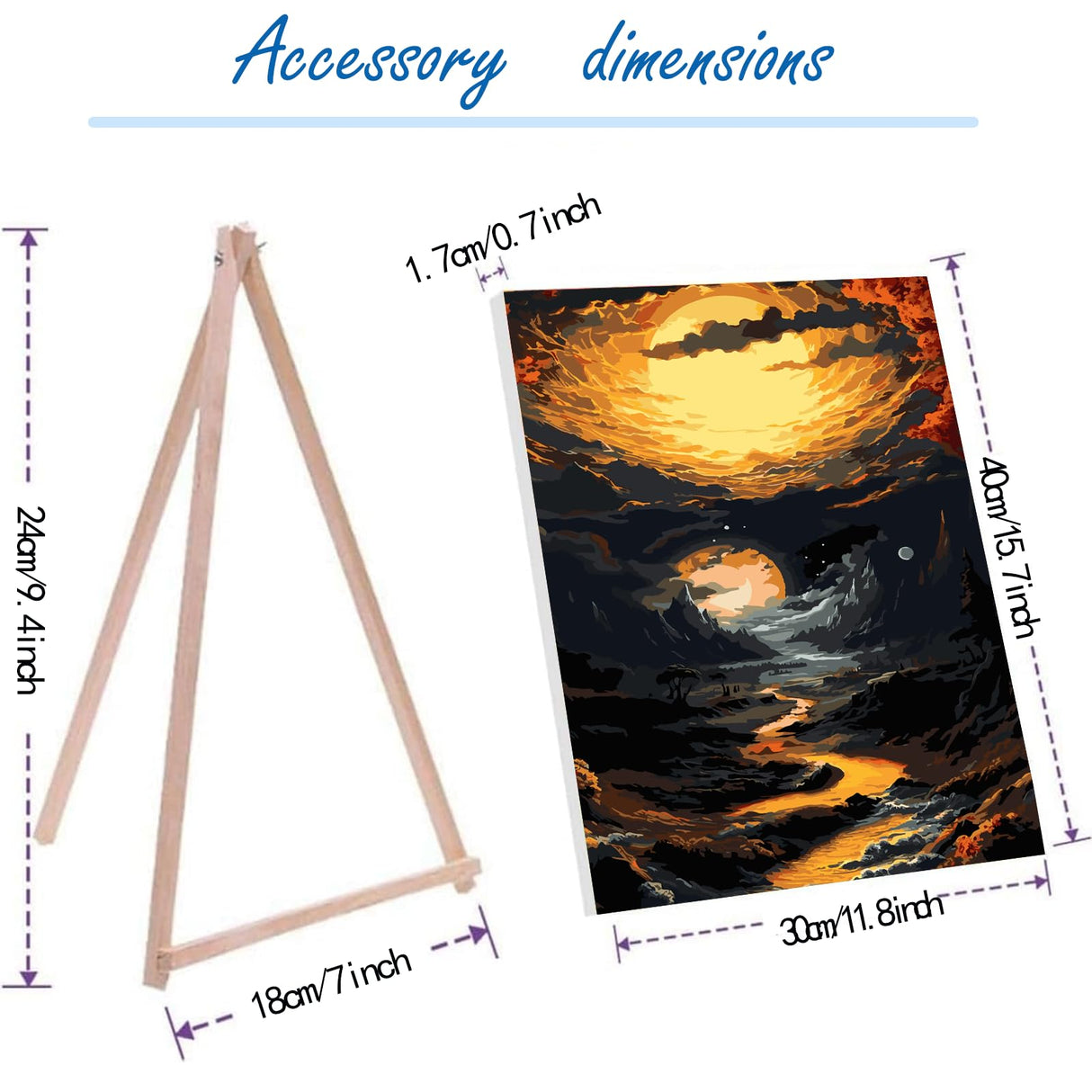 hyzsj Paint by Numbers Kit for Adults with Frame, Landscape Paint by Number Canvas, Mountain Paint by Numbers with Easel, DIY Moon Scenery Paint by Number Kits for Home Wall Decor(11.8x15.7inch hyzsj