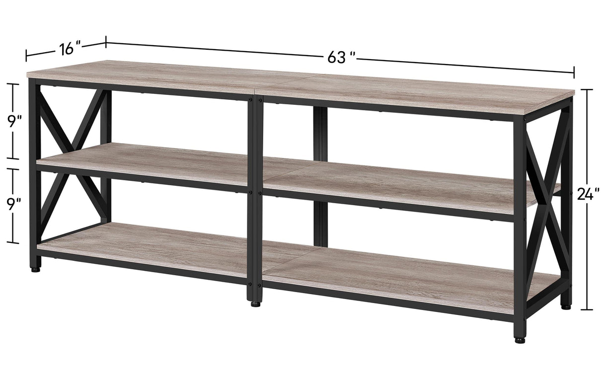 Yaheetech TV Stand for 70 Inch TVs, Industrial Media Entertainment Center with 3-Tier Storage Shelves, 63" TV Console with Metal Frame for Living Room, Gray Yaheetech