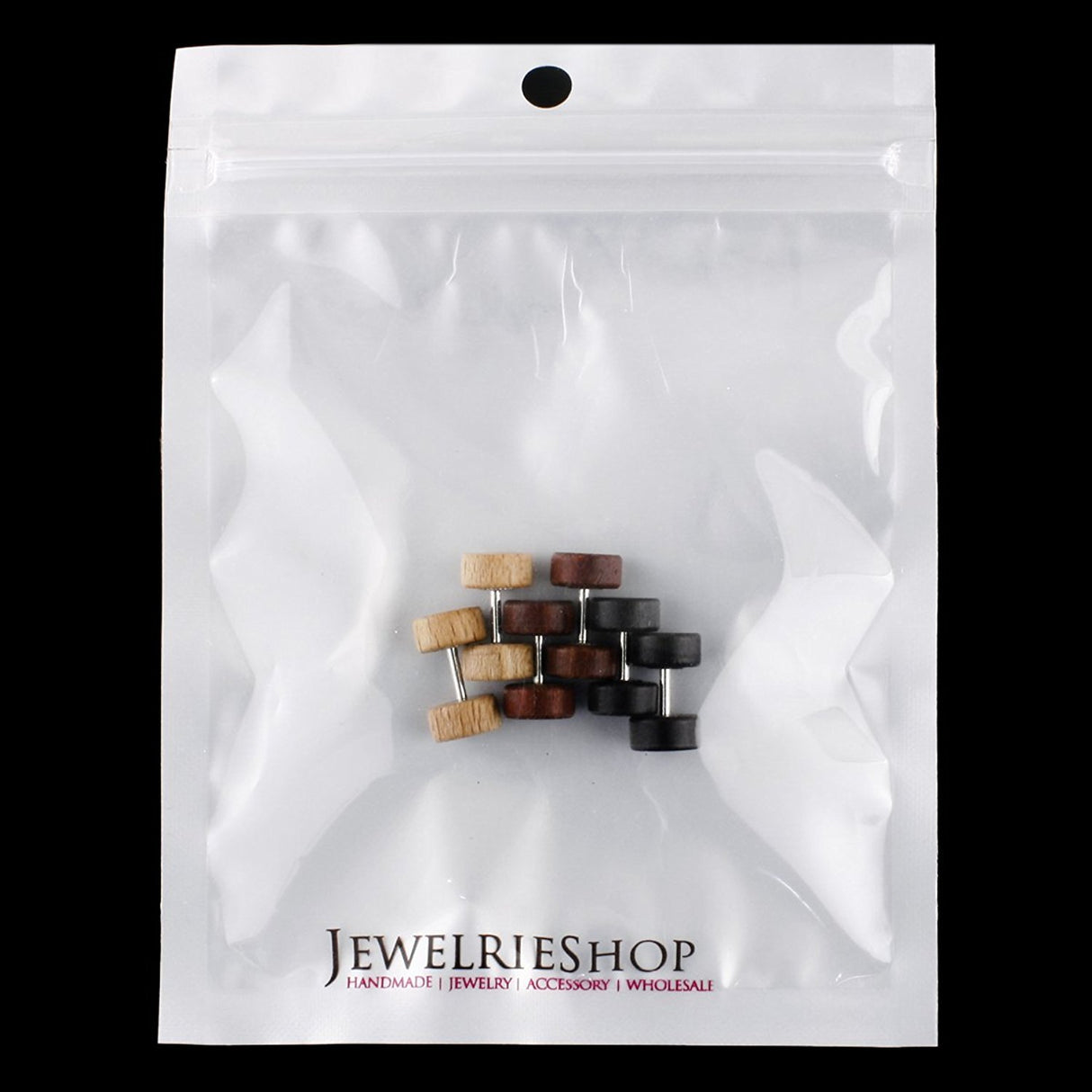 JewelrieShop Fake Plugs Wood Stud Earrings Fake Gauge Natural Wood Cheater Plugs Faux Gauges Earrings for Men Women (8-10mm, 17 Gauges) JEWELRIESHOP