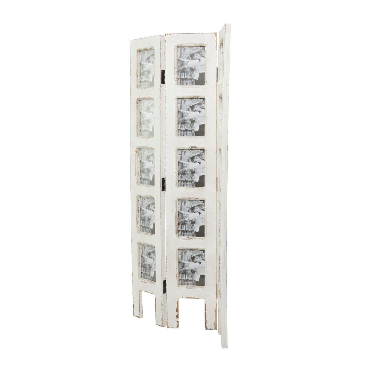 Deco 79 Wooden Partition Room Divider Screen Hinged Foldable Partition 3 Panel Privacy Screen with 15 Photo Slots, Room Partition 27" x 1" x 51", White Deco 79
