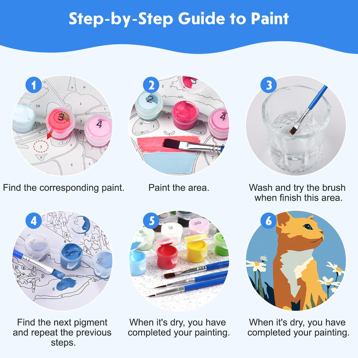 NEWENMO 4 Pack Paint by Number for Kids with Wooden Frame, Cute Rabbit, Cat, Dog Paint by Numbers for Kids Ages 8-12, Animal, DIY Acrylic Oil Painting for Beginners for Home Wall Decor 8X8 inch NEWENMO