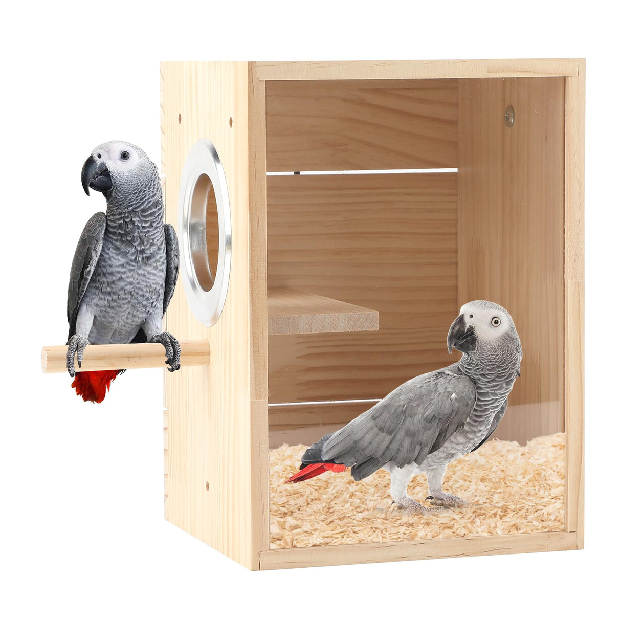 Rypet Transparent Bird Nest Boxes, Wood Parakeet Nesting Box for Cage, Upright Bird Nest Breeding Box with Perch Bird Cage House for Parakeet Lovebirds Budgie Finch Parrotlets Canary L Rypet