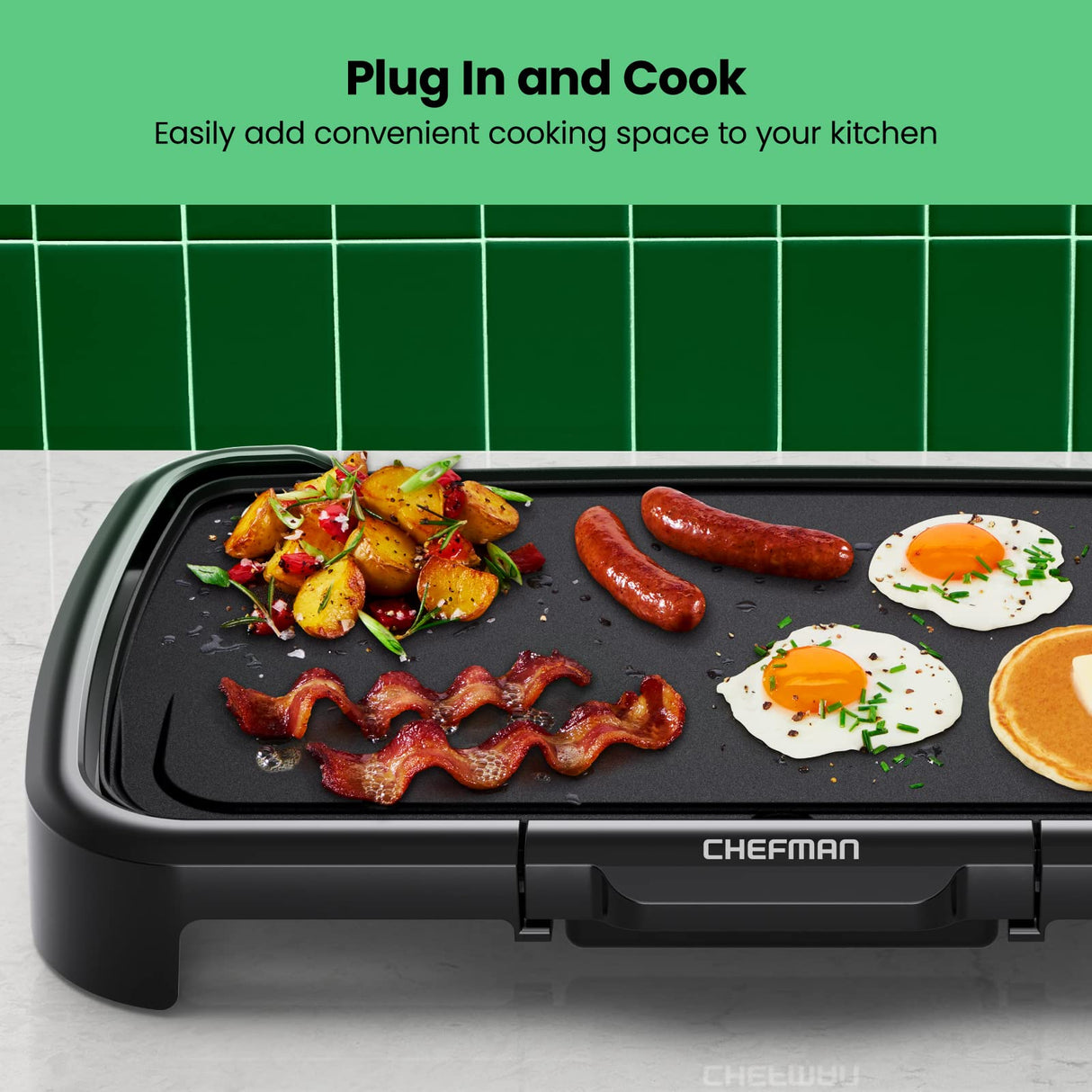 Chefman XL Electric Griddle with Removable Temperature Control, Immersible Flat Top Grill, Burger, Eggs, Pancake Griddle, Nonstick Extra Large Cooking Surface, Slide Out Drip Tray, 10 x 20 Inch Chefman