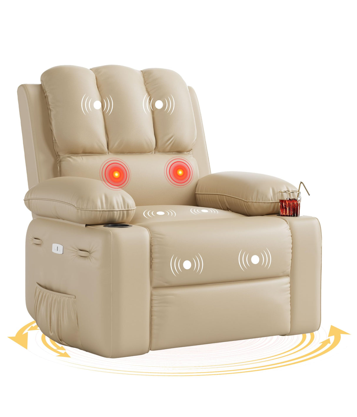 GarveeHome 360° Swivel Electric Massage Recliner Chair with Zero Gravity & 3D Heat Therapy - Overstuffed PU Leather Power Lazy Sofa, USB Charger/Storage/Cup Holder for Living Room & Home Office GarveeHome