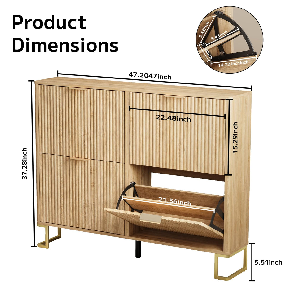 DAMCROP Fluted Shoe Cabinet Storage with 4 Flip Drawers, Wood Narrow Hidden Shoe Cabinet with Metal Legs & Adjustable Shelf for Entryway, Freestanding Slim Shoe Rack Organizer for Hallway Living Room DAMCROP