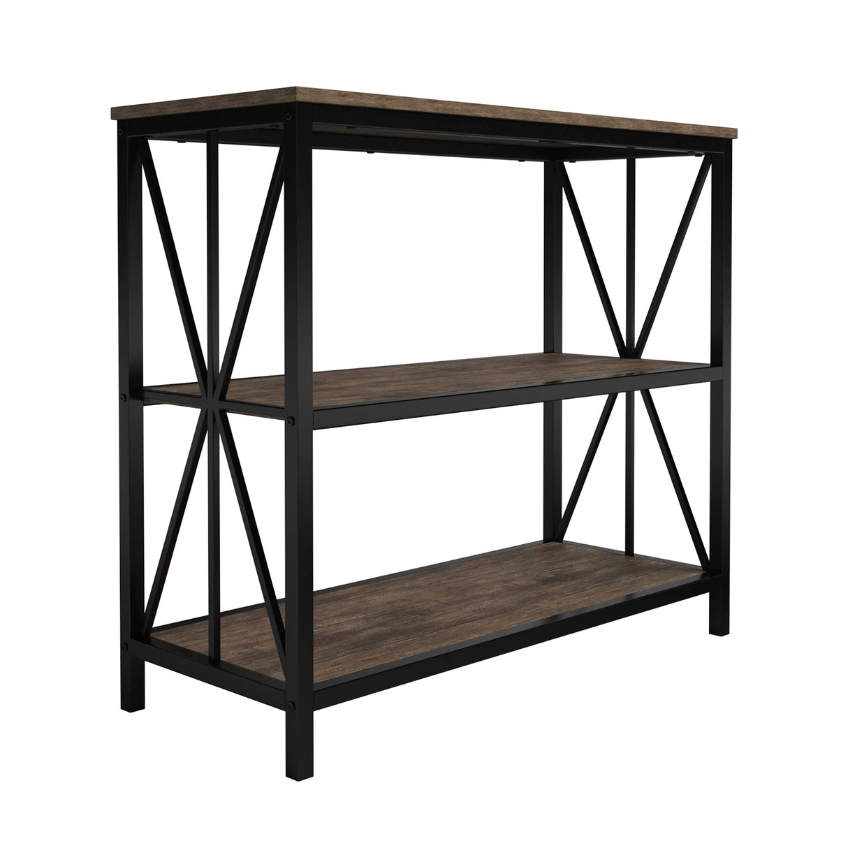 Lavish Home 3-Tier Industrial Bookshelf - Freestanding Open Bookcase for Home or Office Organization and Storage - Book Organizer (Brown Woodgrain) Lavish Home