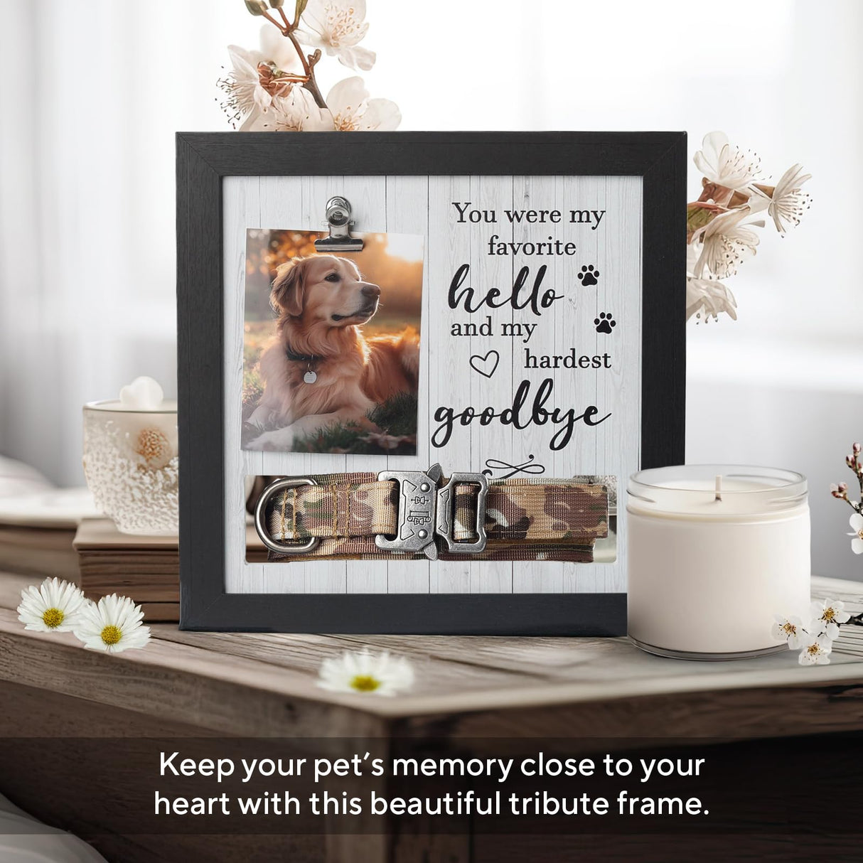 X-partner Pet Memorial Frame with Collar Holder – Dog and Cat Loss Remembrance Gift – You were My Favorite Hello and Hardest Goodbye – Sympathy Keepsake Frame for Pet Lovers X-partner